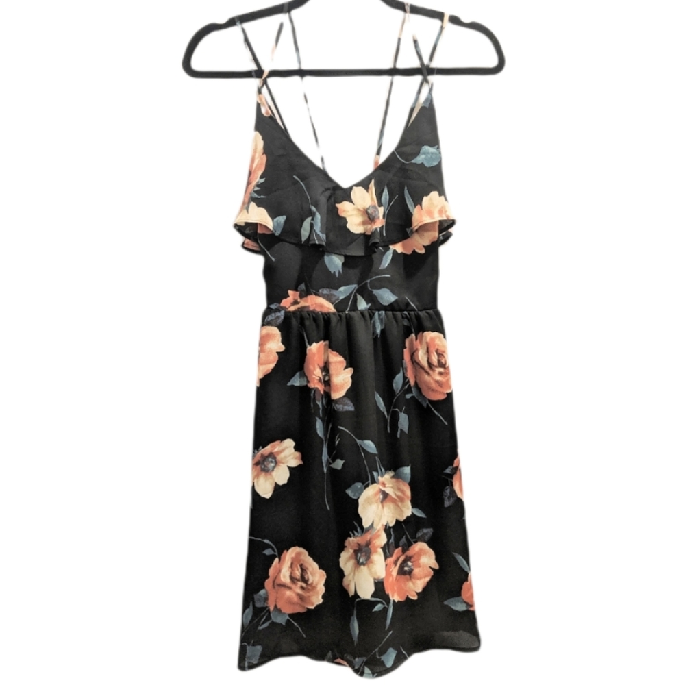 Blush Floral Crossback Ruffle Dress